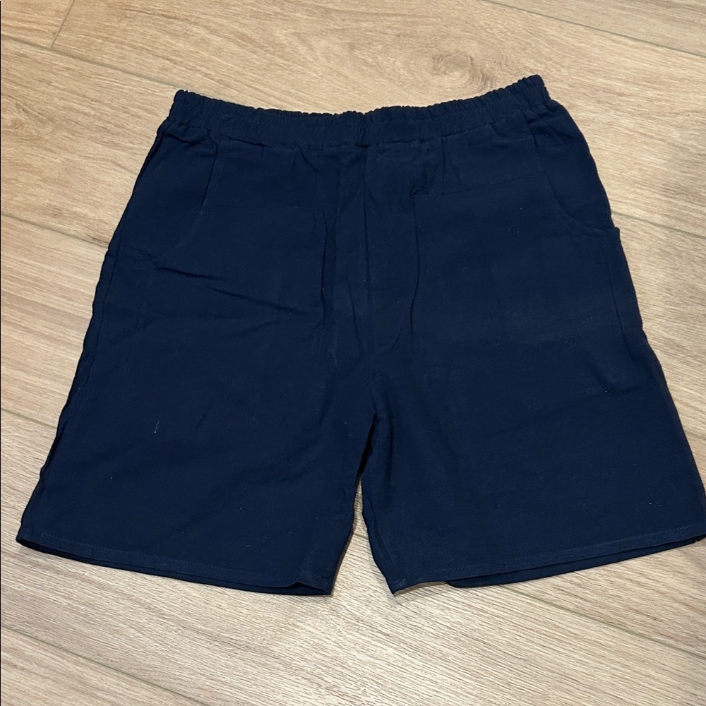 Women’s Navy 100% Linen Elastic-Waist Shorts